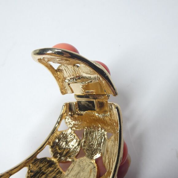 Kenneth Lane Hinged Cuff Bracelet Vintage Goldtone Coral Pink Bubble Chunky - Picture 9 of 15